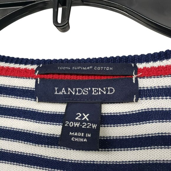 Lands End 100% Supima Cotton Navy Blue Red White Stripe Button Front Cardigan 2X - Picture 4 of 10